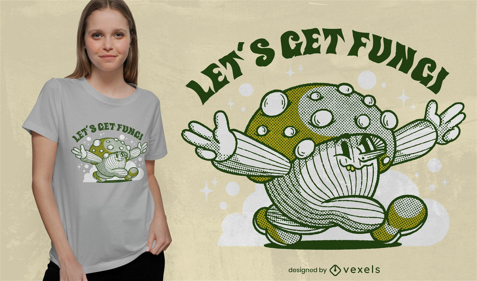 Pilz-Pilz-Cartoon-Wortspiel-T-Shirt-Design