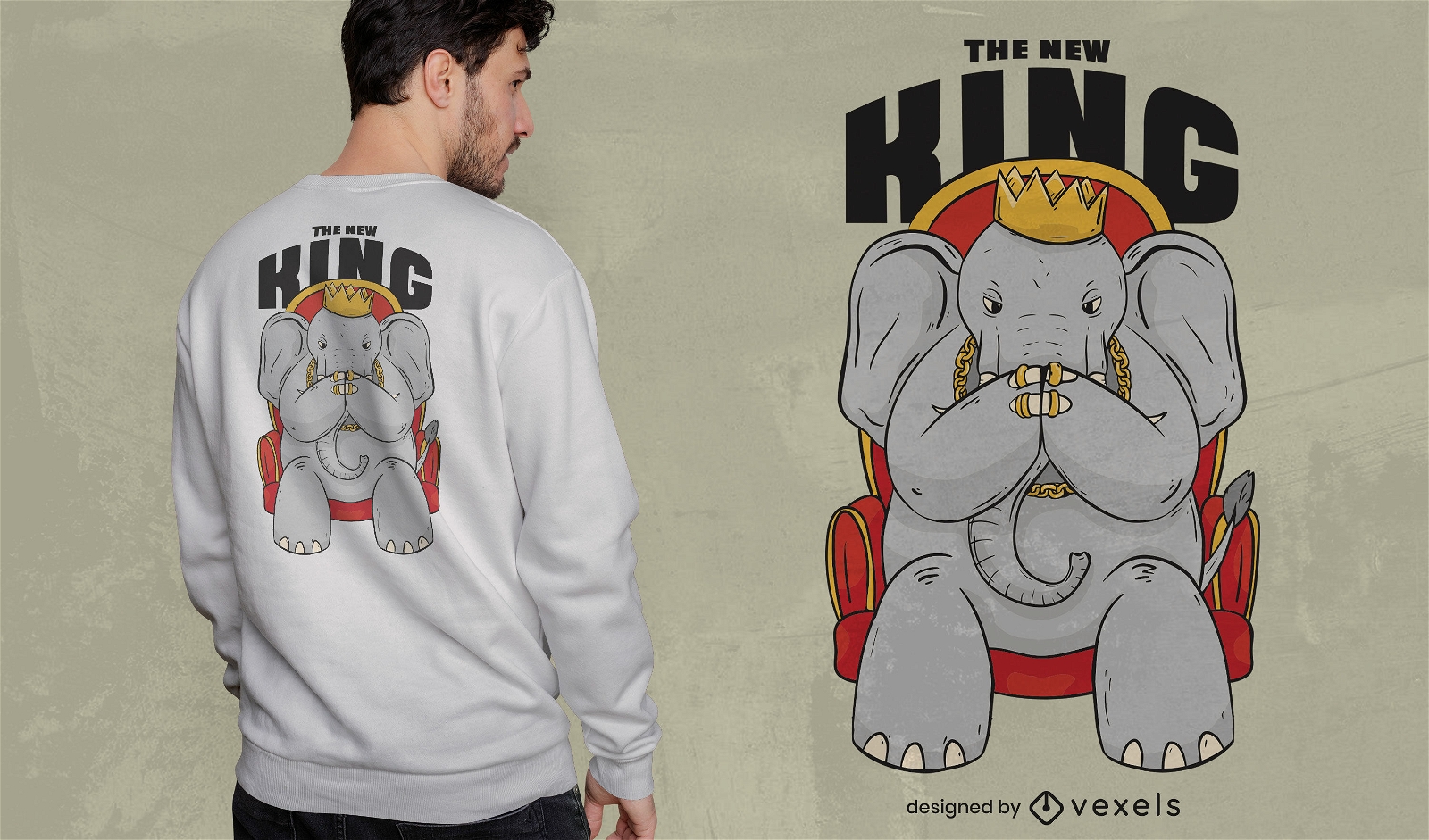 Animal elefante com design de t-shirt em forma de coroa