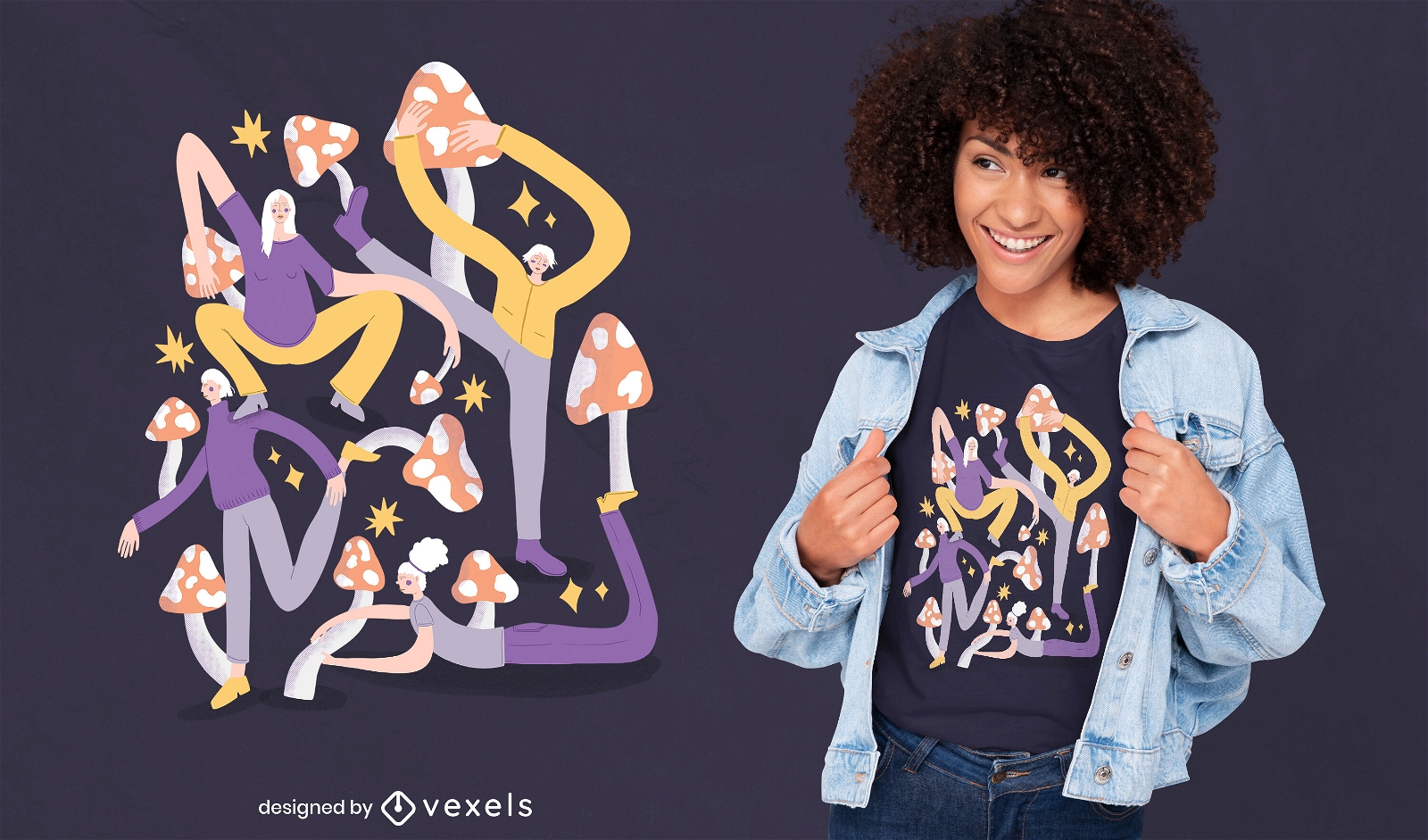 Tangled people with mushrooms t-shirt psd