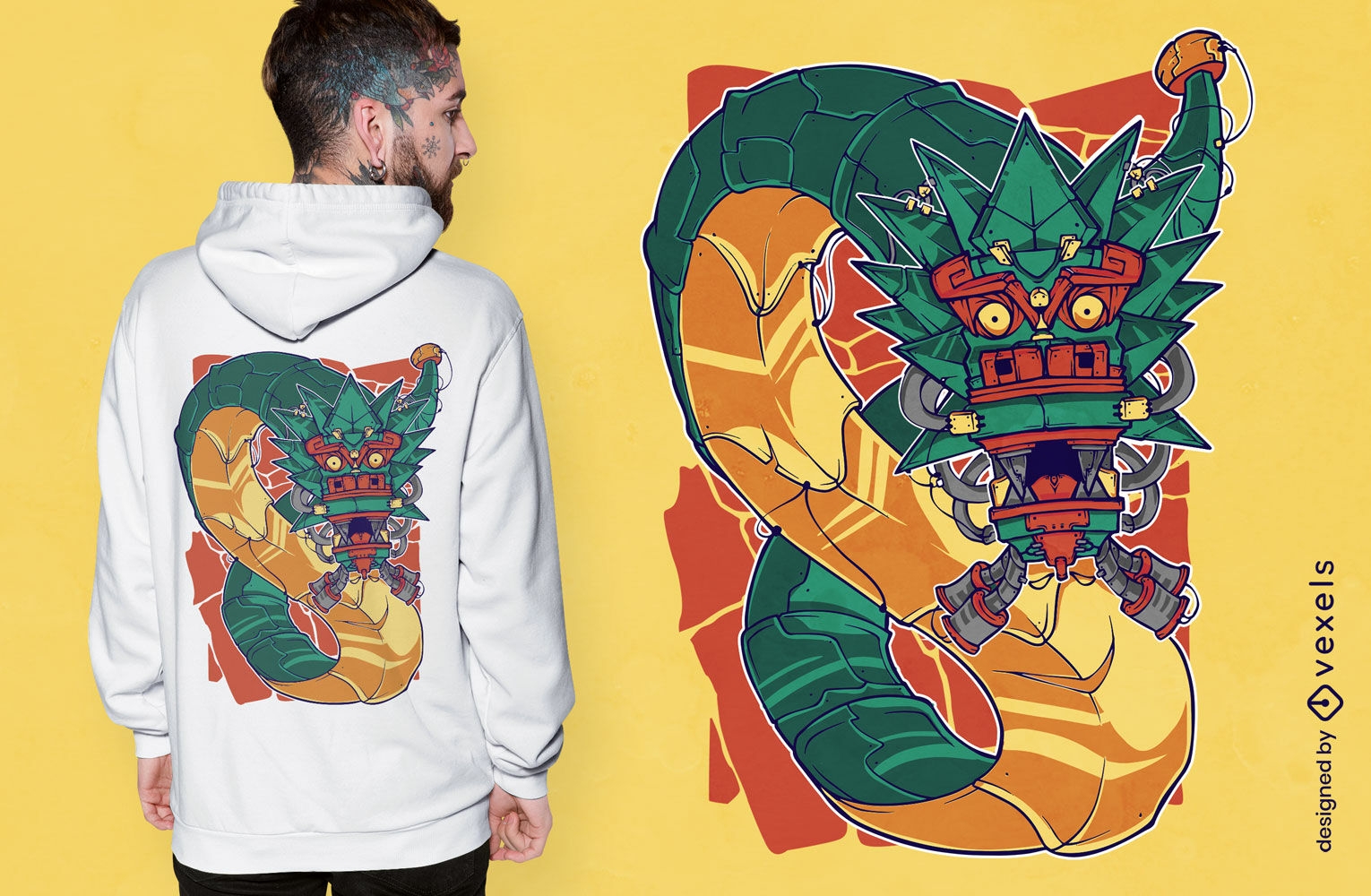 Diseño de camiseta de la mitología de Quetzalcoatl.