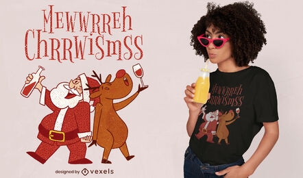 Drunk santa claus and reindeer t-shirt psd
