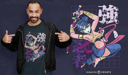Diseño de camiseta anime samurai warrior
