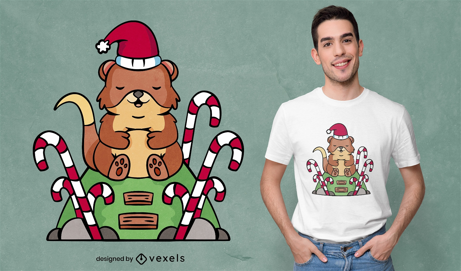 Christmas otter cartoon t-shirt design