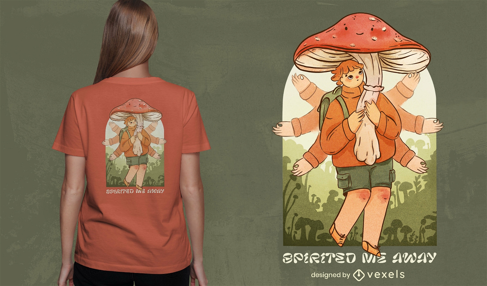 Girl with giant mushroom t-shirt psd