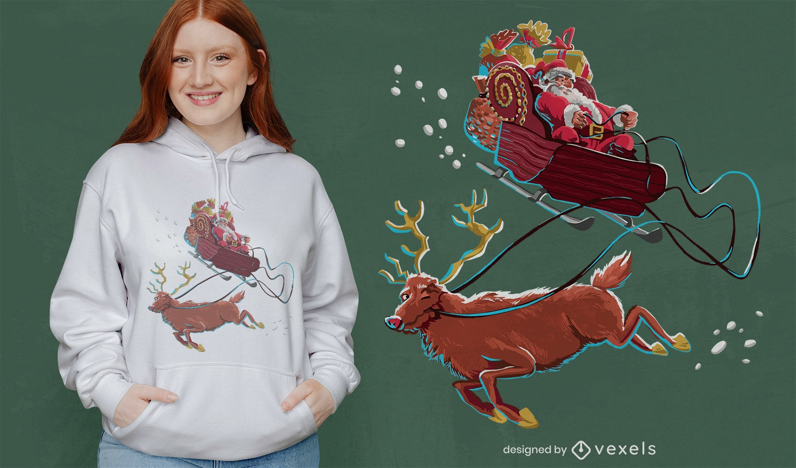 Desenho de t-shirt de Natal do Pai Natal e das renas