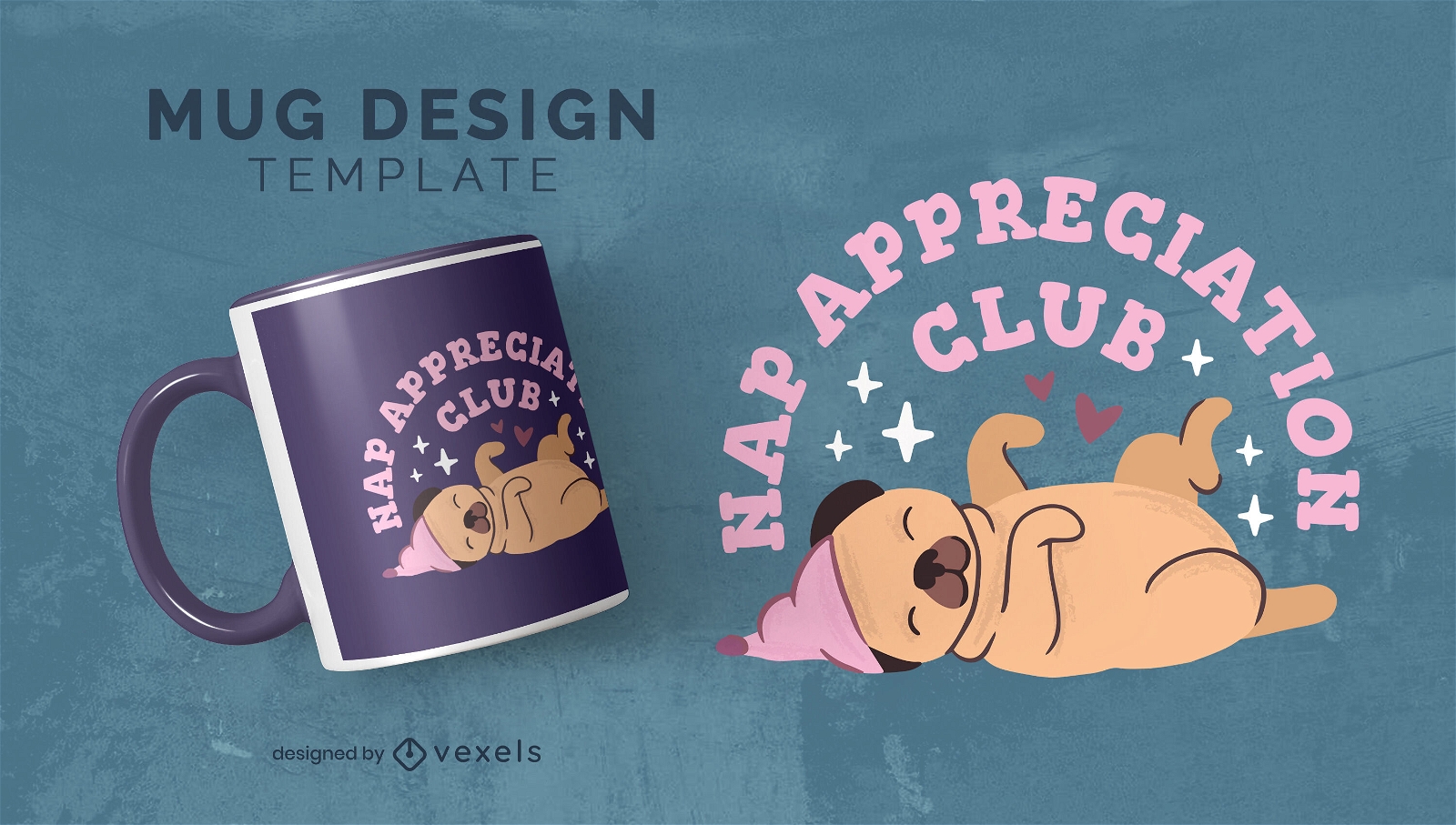 Cute napping pug dog mug design