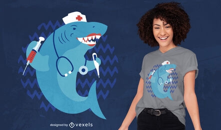 Diseño de camiseta de tiburón enfermera plana