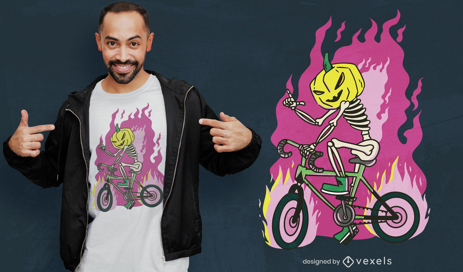 Design de t-shirt de abóbora motociclista de Halloween