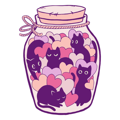 Corações e gatos em uma jarra Desenho PNG