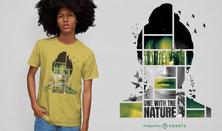 Camiseta mujer en naturaleza collage psd