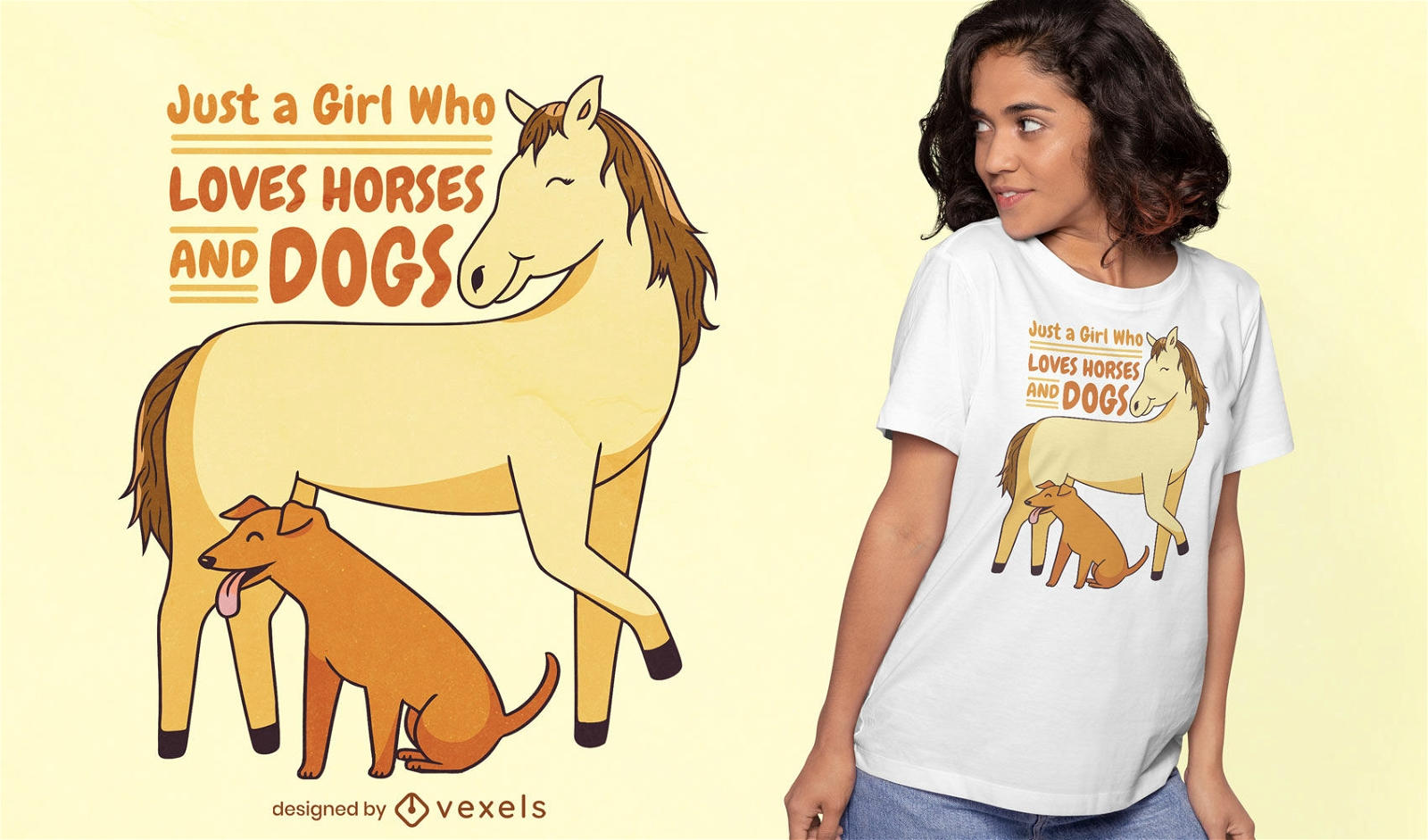 Diseño de camiseta amante de perros y caballos.