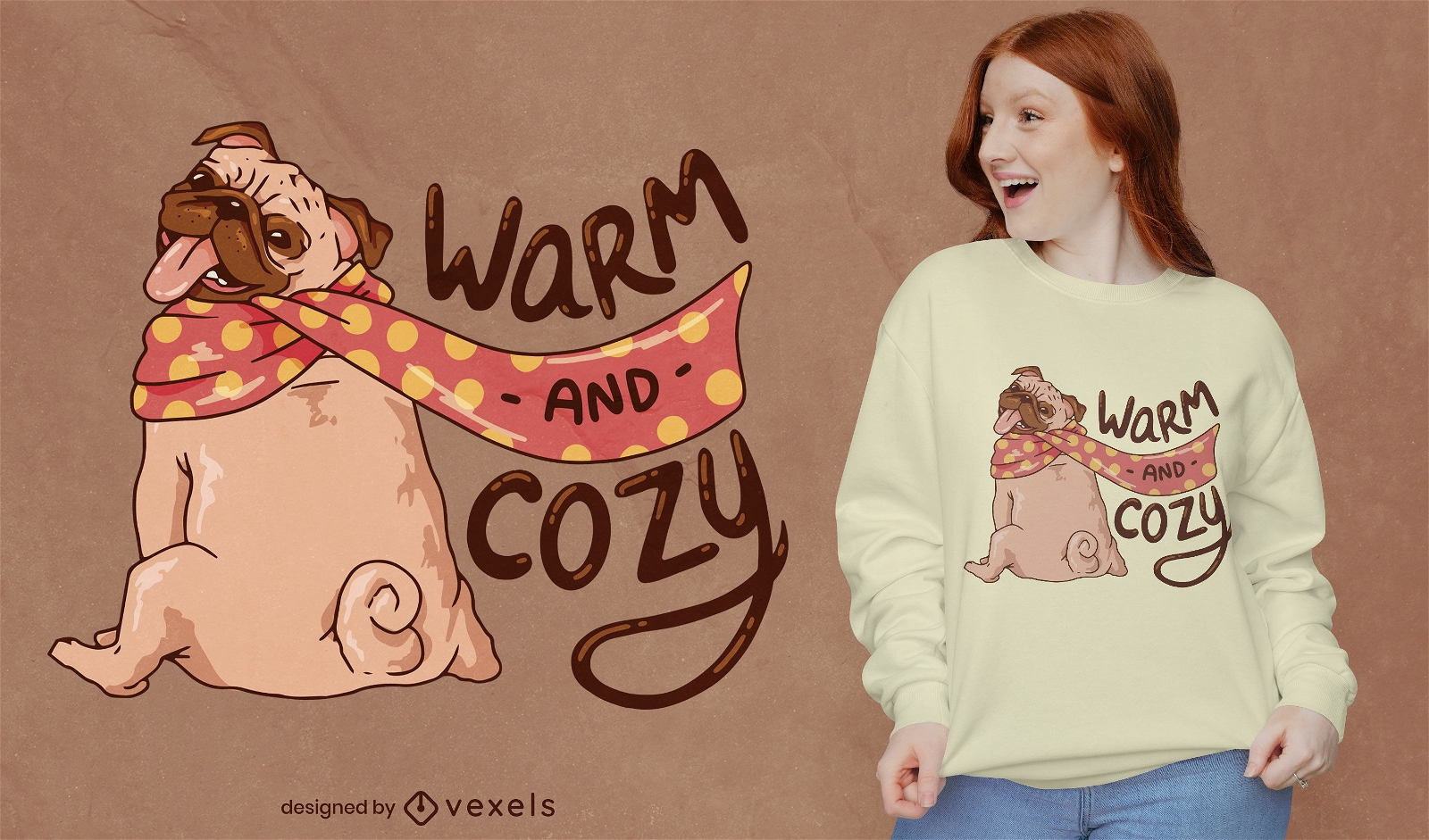 Warmes und kuscheliges Mops-Hunde-T-Shirt-Design
