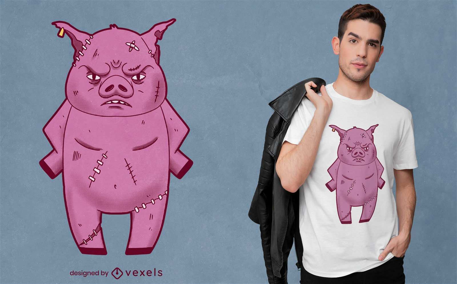 Diseño de camiseta de cerdo herido enojado