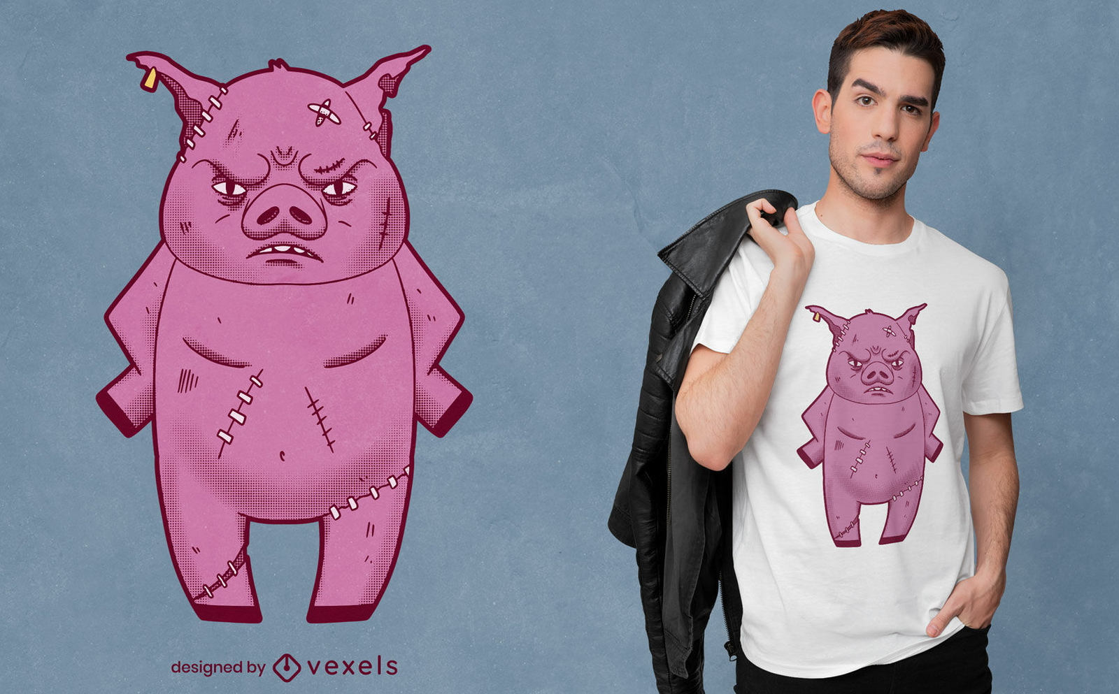 Wütendes T-Shirt-Design mit verletztem Schwein