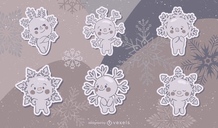 Cute snowflake characters set 