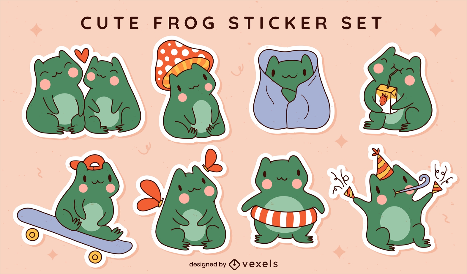 Cute frogs stickers set