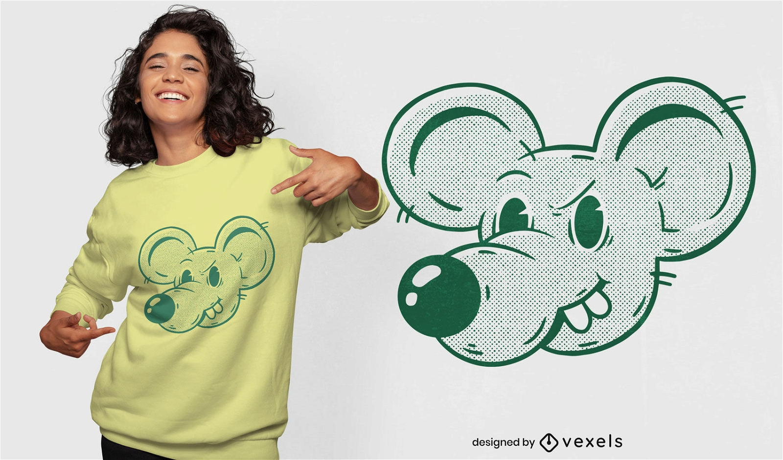Diseño de camiseta de cara de ratón de dibujos animados retro