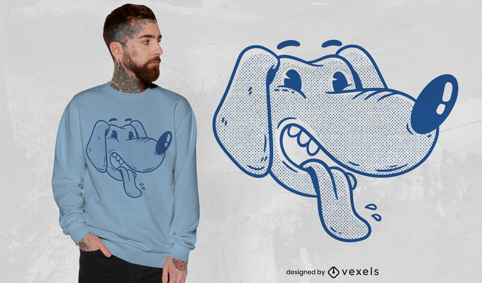 Cão de desenho animado retrô com design de t-shirt com língua de fora