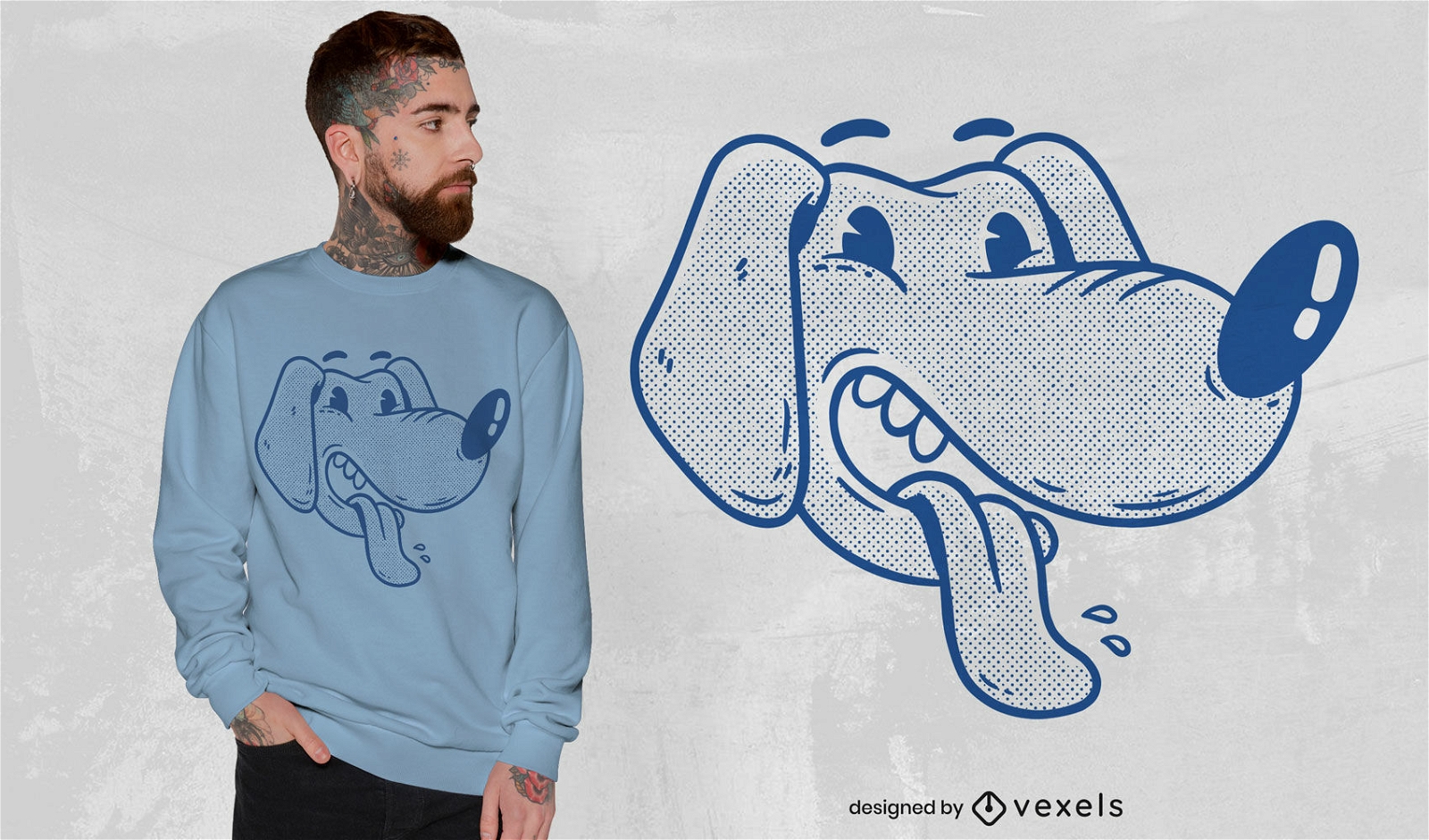 Perro de dibujos animados retro con diseño de camiseta de lengua fuera