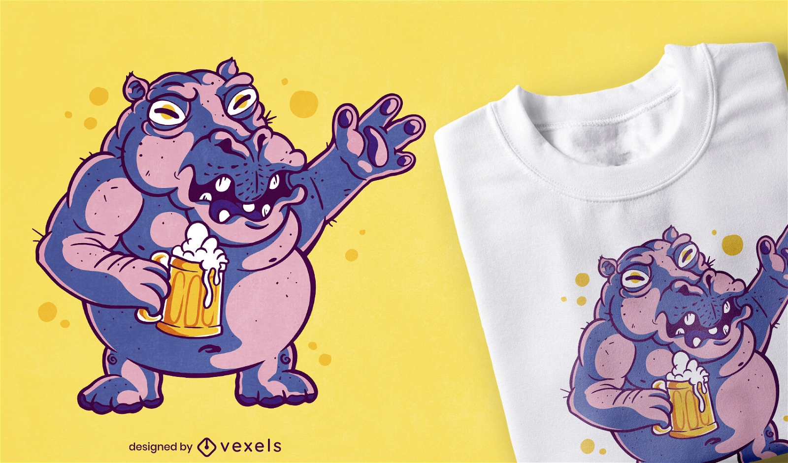 Cartoon drunk hippo t-shirt design