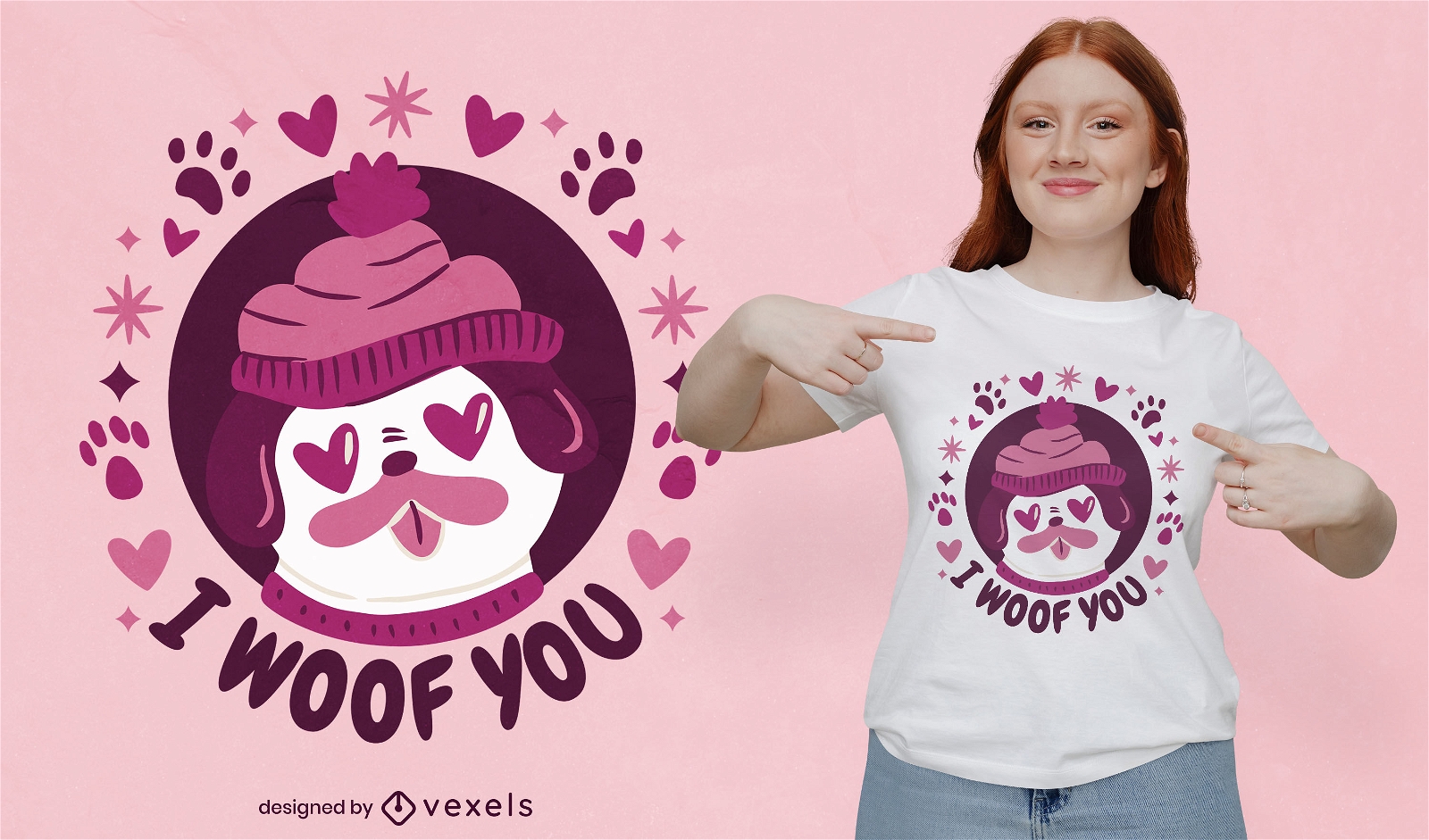 Pug dog in love t-shirt design