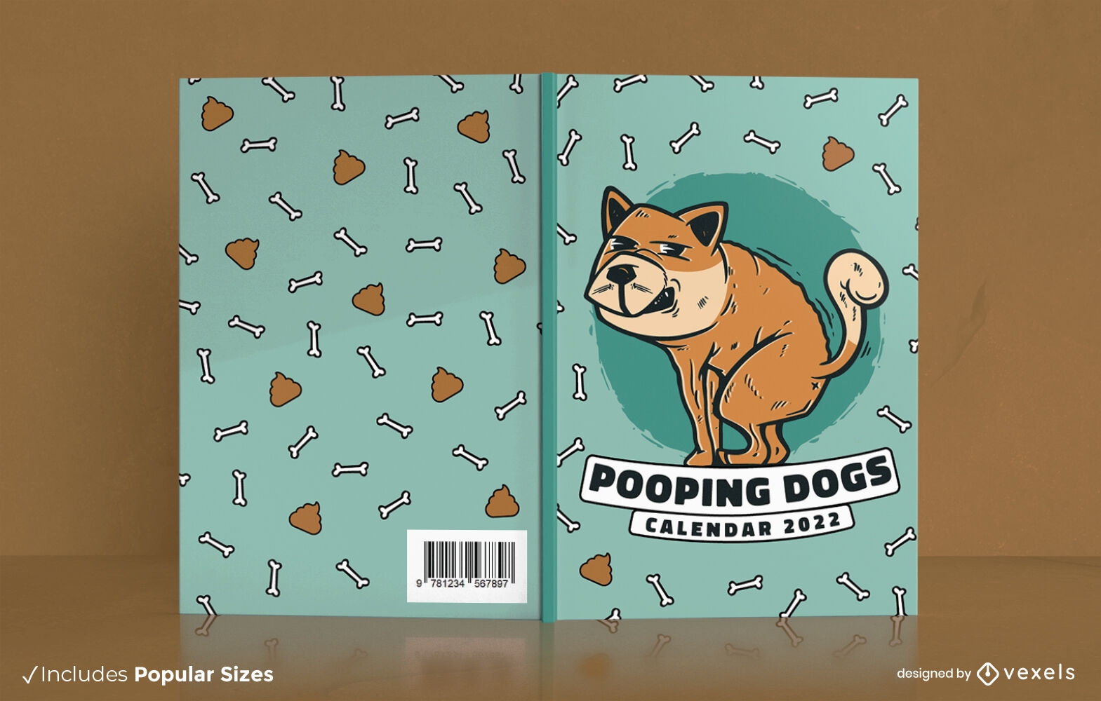 Design de capa de livro de cachorro fazendo coc?