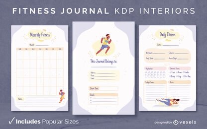 Fitness journal book diseño interior plano KDP