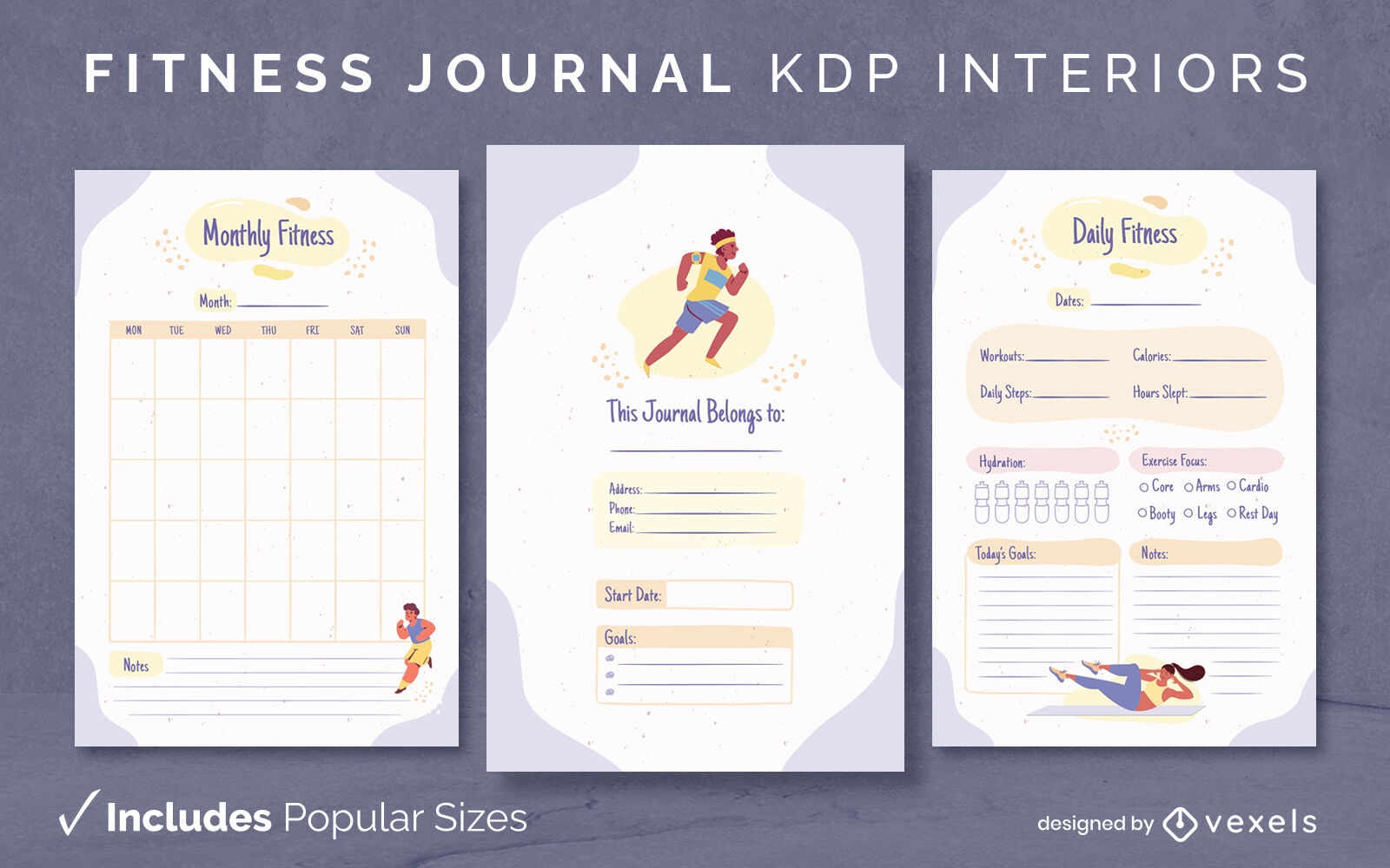 Fitness journal book diseño interior plano KDP