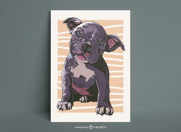 Plantilla de póster de retrato de cachorro de pitbull