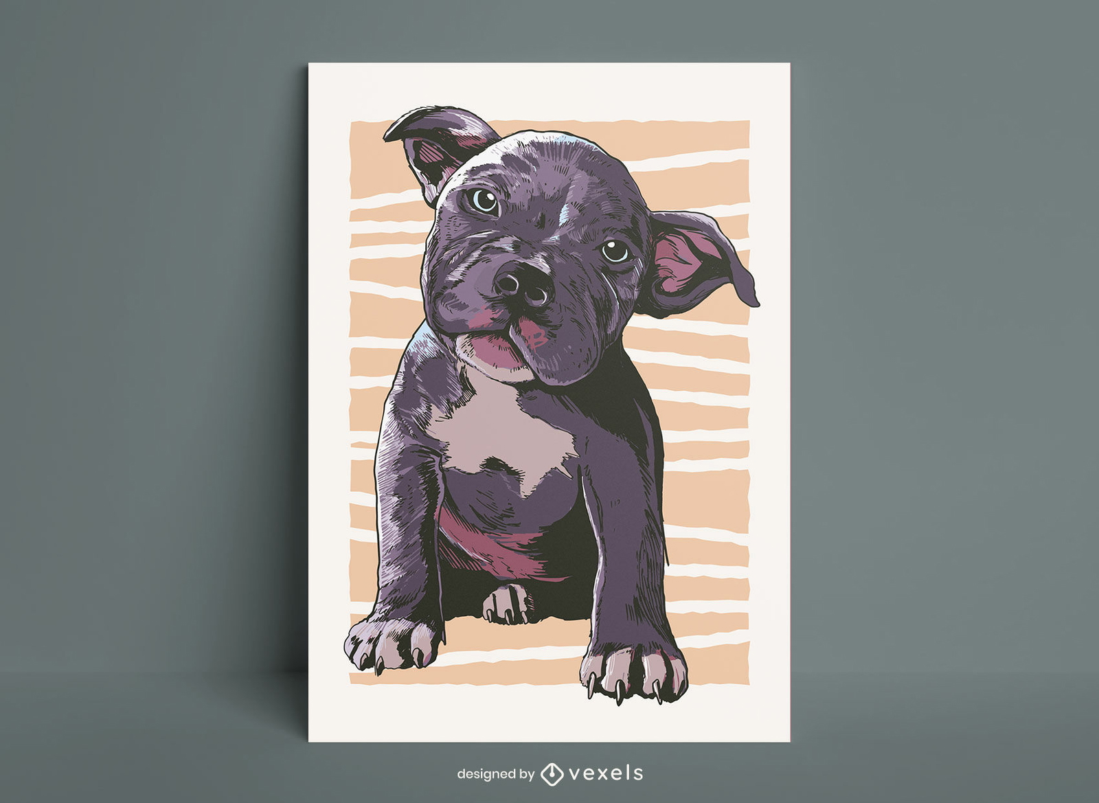 Modelo de pôster com retrato de cachorro Pitbull