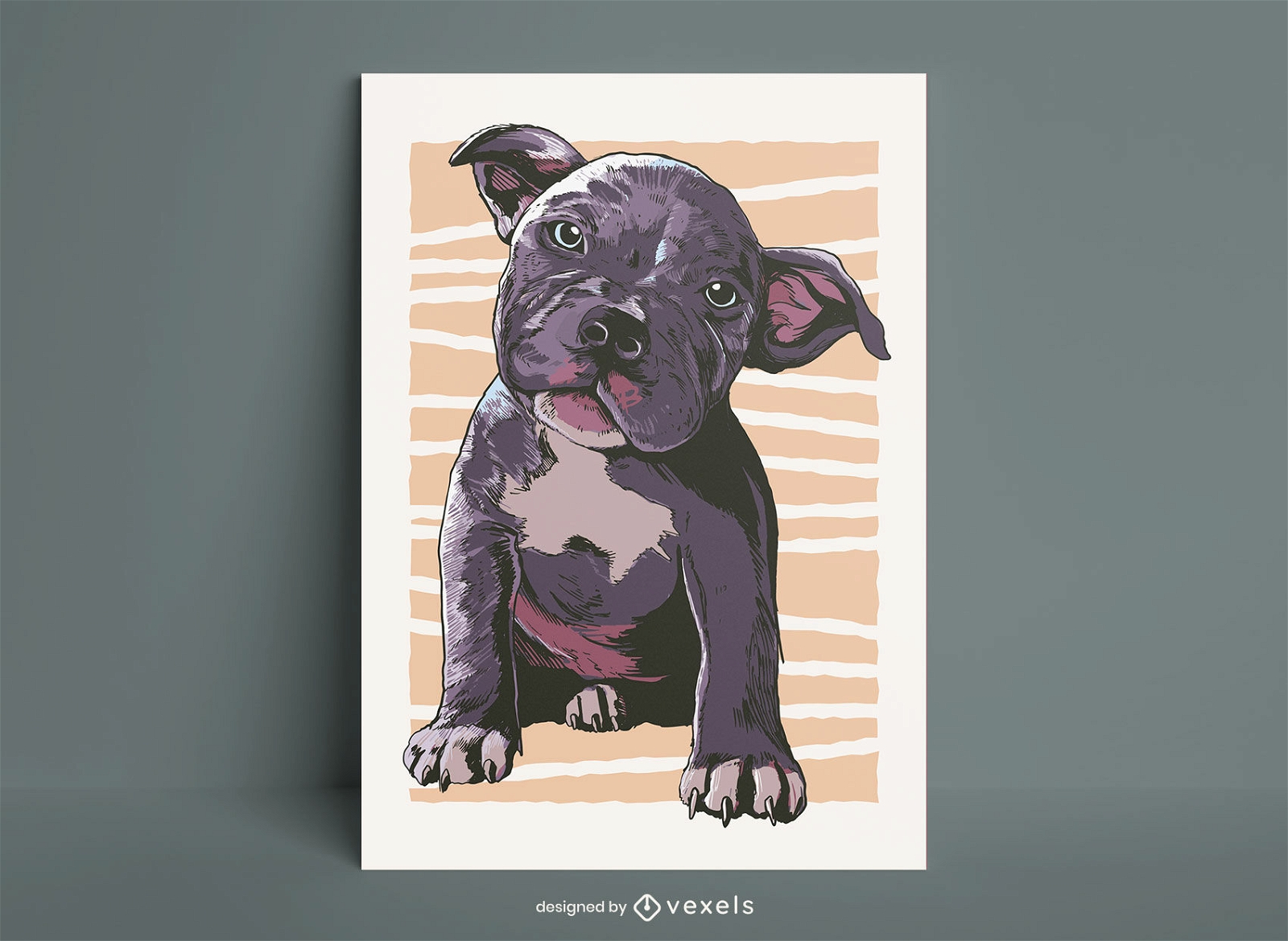 Pitbull puppy dog portrait poster template