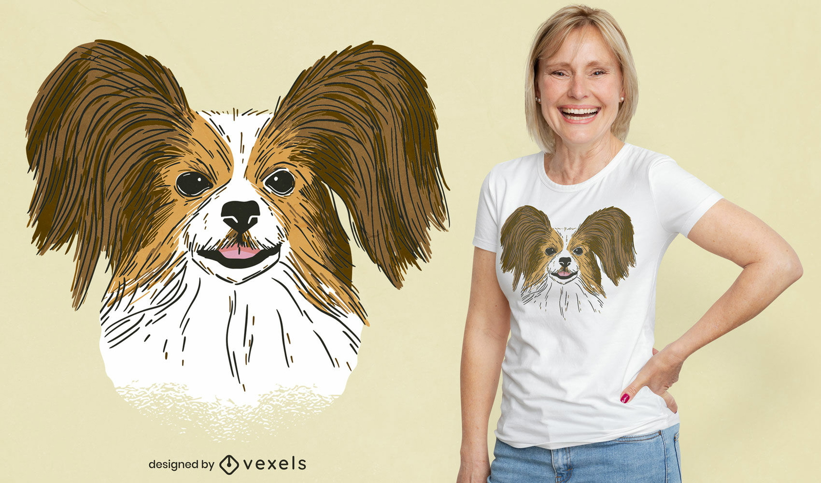 Diseño de camiseta de animal de perro Papillon