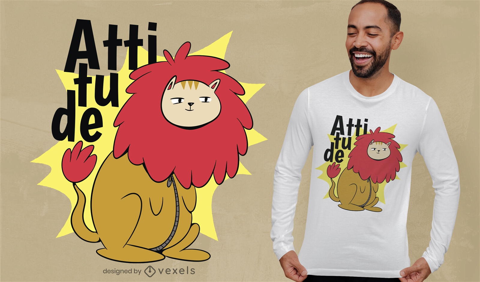 Diseño de camiseta de gato animal en traje de león