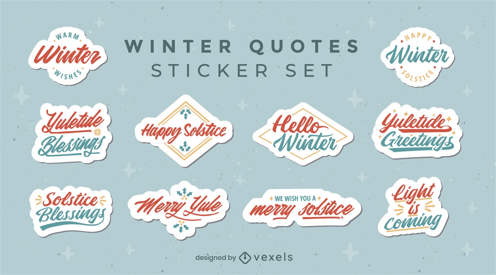 Winter quotes stickers set