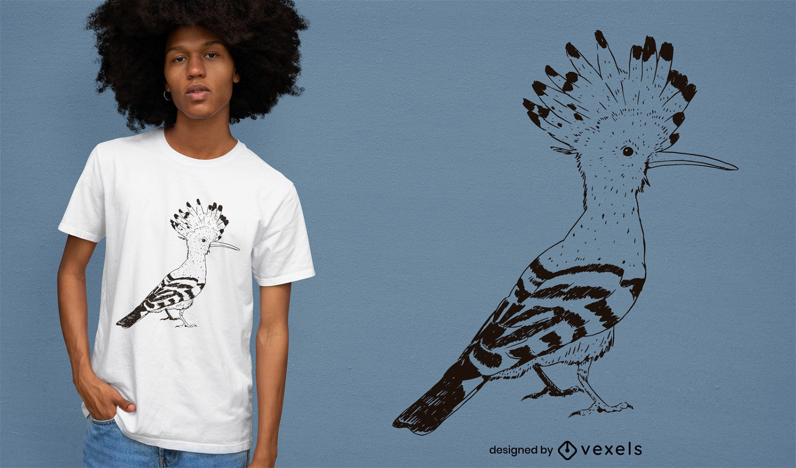 Diseño de camiseta de animal exótico de pájaro abubilla.