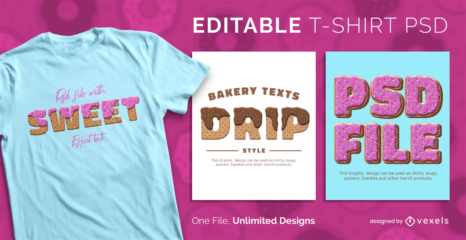 T-shirt escalável com textos de donut doces psd