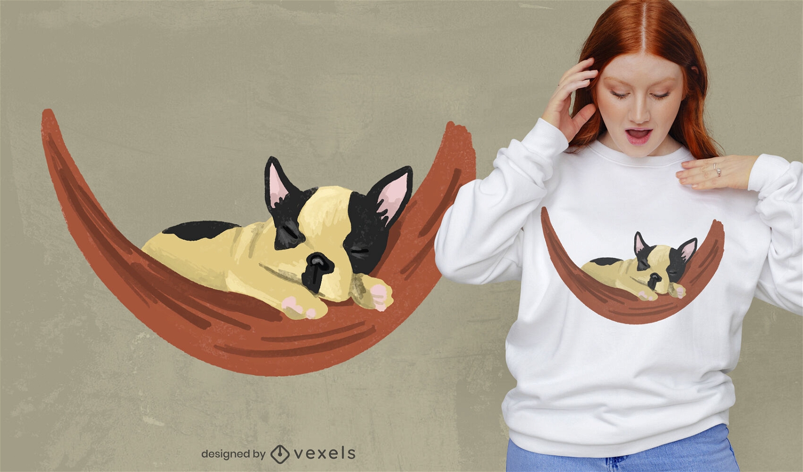 Bulldog dormindo na rede com design de camiseta