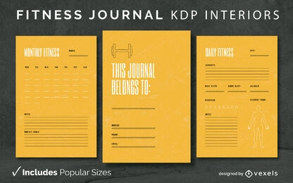 Libro de diario de fitness amarillo diseño de interiores KDP