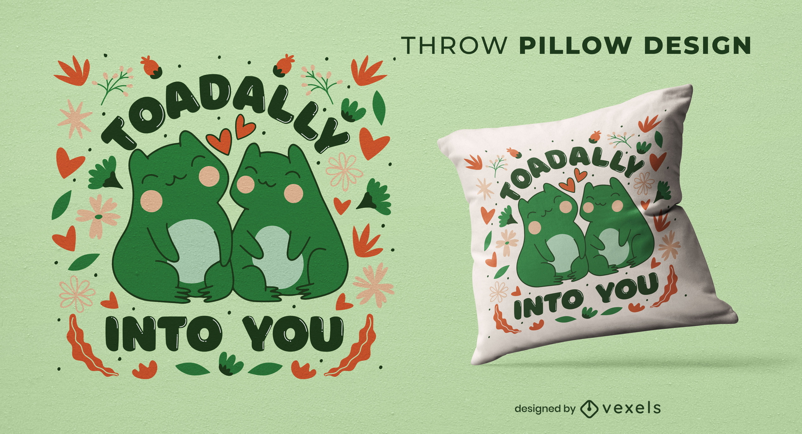 Cute Valentine's day toads throw pillow design