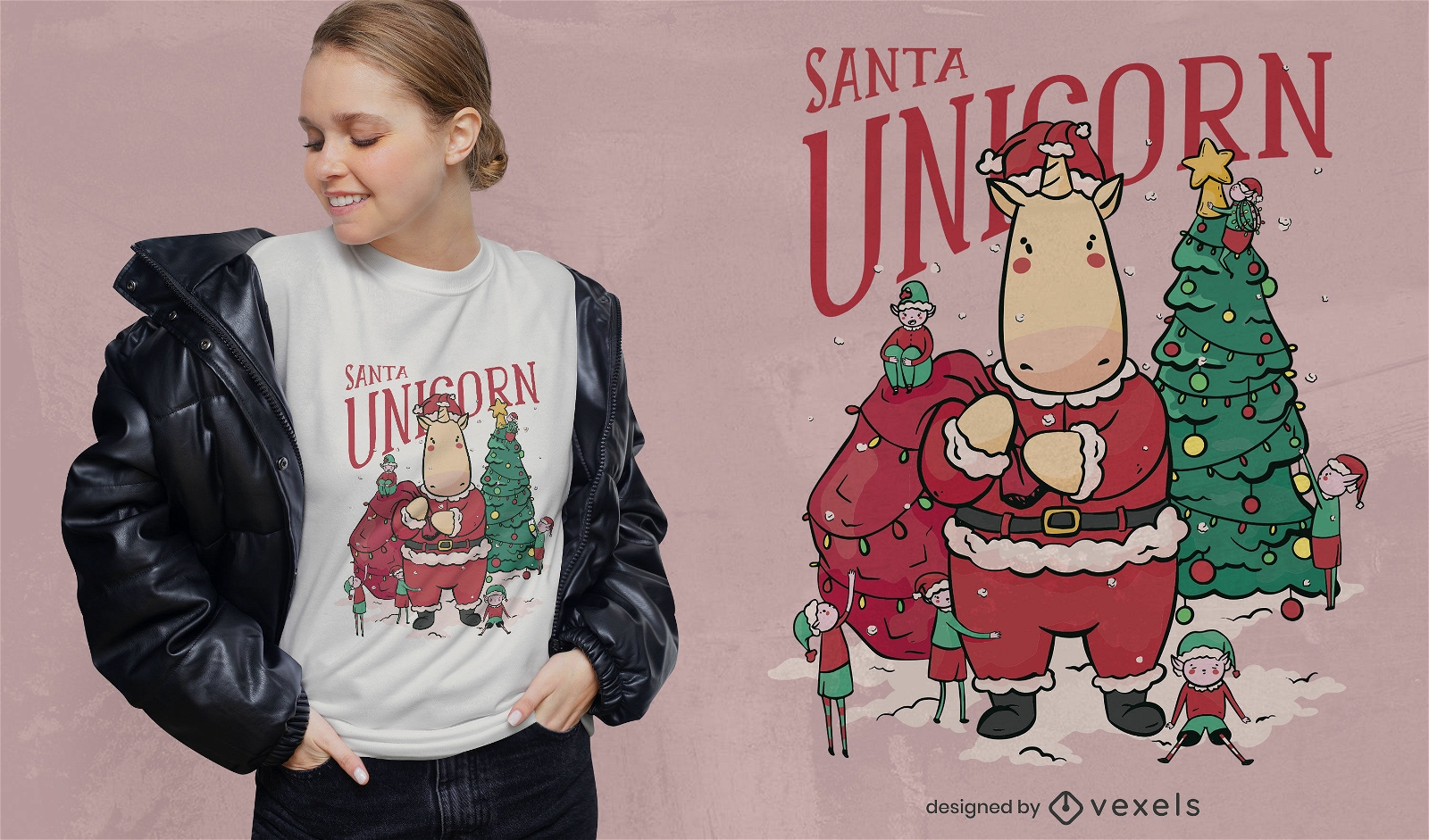 Diseño de camiseta navideña de santa unicornio