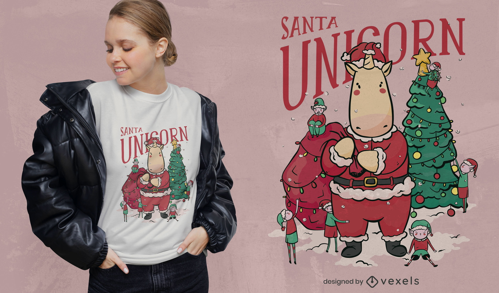 Diseño de camiseta navideña de santa unicornio