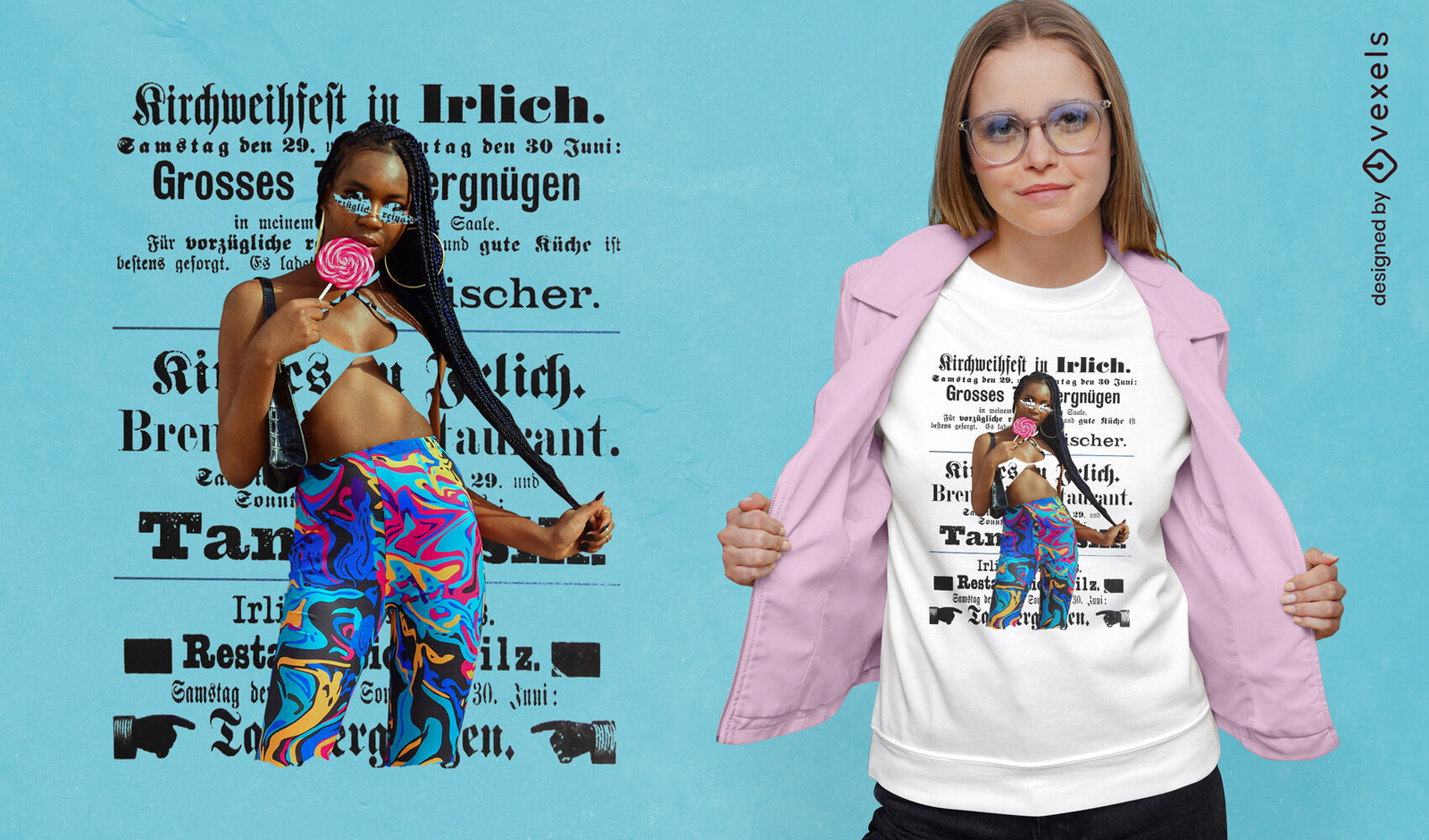 Woman with text fonts t-shirt psd