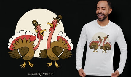 Desenho de t-shirt dos perus do Dia de Ação de Graças dos desenhos animados