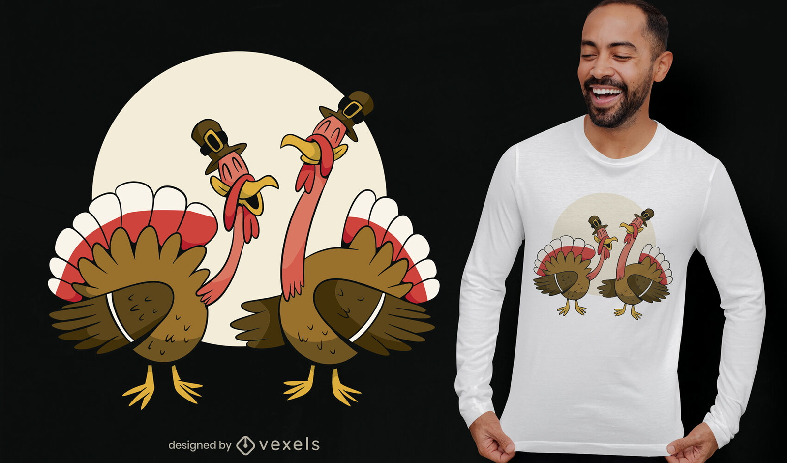 Cartoon Thanksgiving Truthähne T-Shirt Design