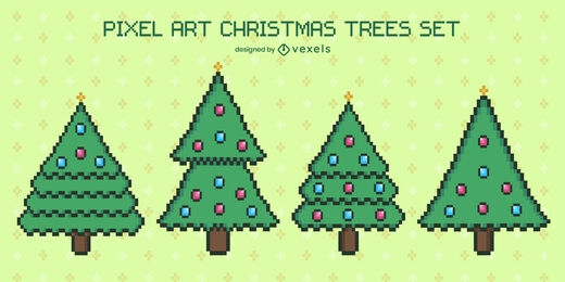 Christmas trees pixel art set 