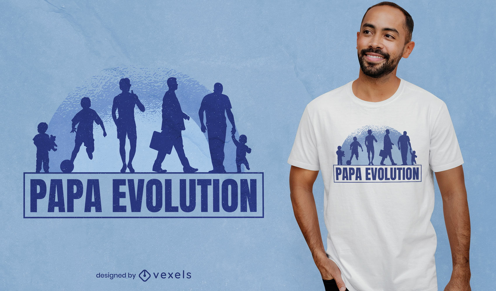 Design de t-shirt da silhueta da evolução do pai