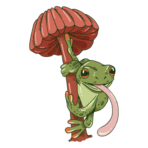 Mushroom cottagecore frog illustration PNG Design