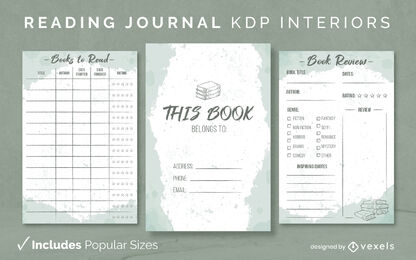 Plantilla de diseño de diario de lectura acuarela KDP