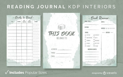Reading journal design template watercolor KDP