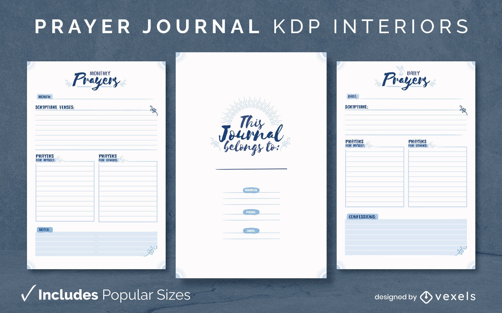 Blue prayer journal design template KDP